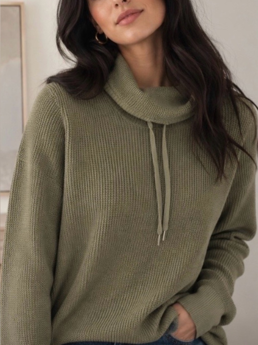 Lauren Ralph Lauren cowl neck sweater forest green waffle knit texture